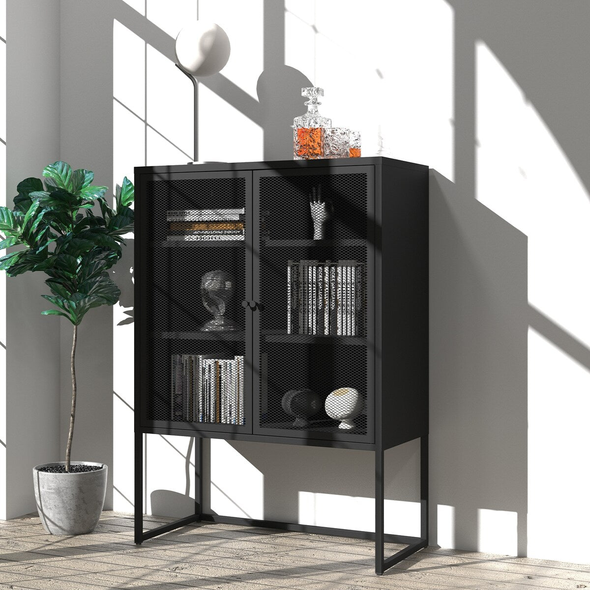 Black Storage Cabinet with Doors, Modern Black Accent Cabinet, Free Standing Cabinet, Buffet Sideboards for Home Office