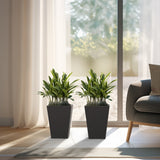 Black Tall Plastic Trapezoid Plant Pots / Large Indoor and Outdoor Flower Planters, 2 Piece Set