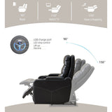 Black Technical Leather Power Reclining Chair, LED Strips, USB Ports