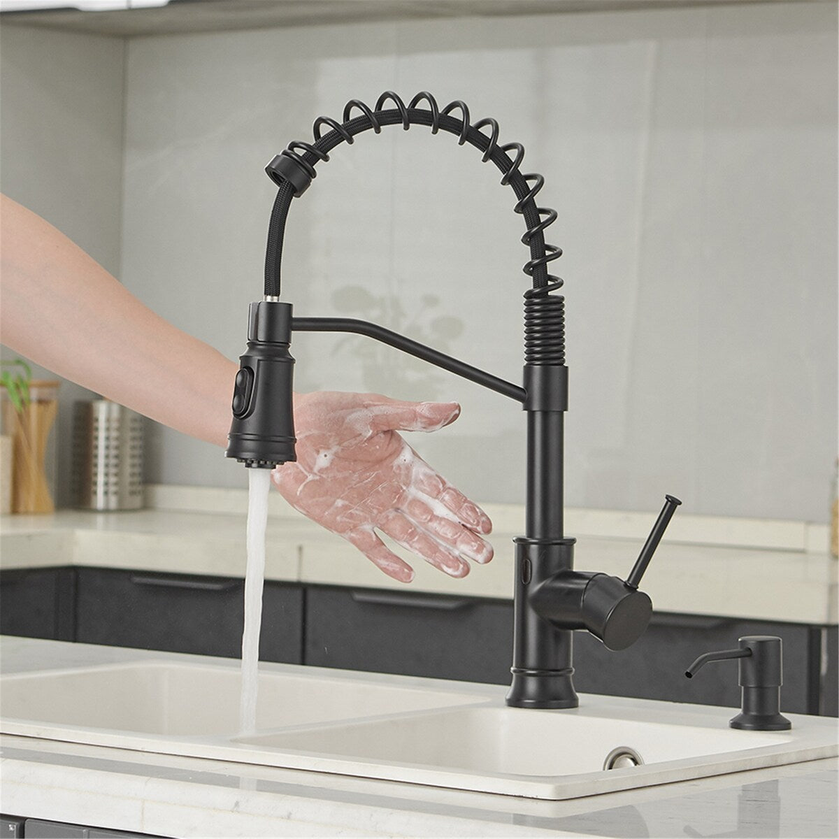 Black Touchless Kitchen Sink Faucet with Pull Down Sprayer