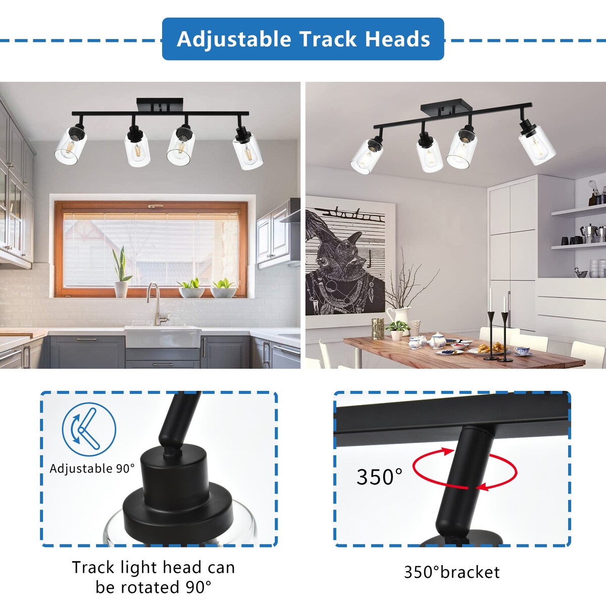 Black Track Lighting Ceiling with Clear Glass