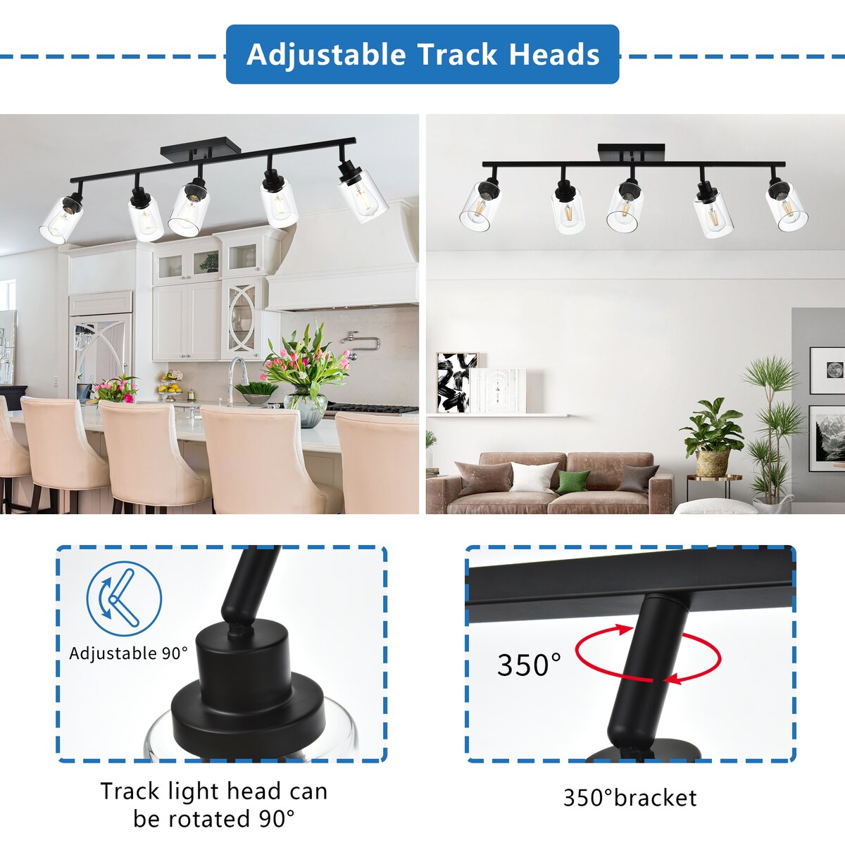 Black Track Lighting Ceiling with Clear Glass