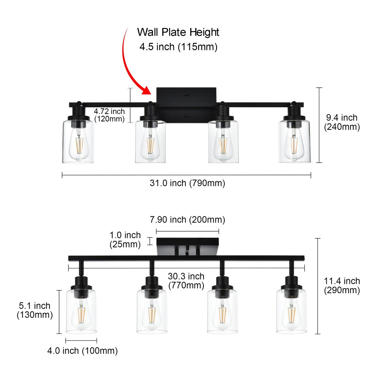 Black Track Lighting Ceiling with Clear Glass