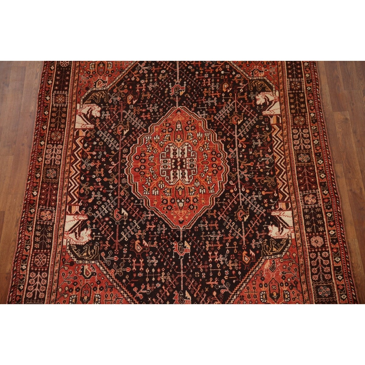Black Tribal Shiraz Persian Vintage Area Rug Handmade Wool Carpet - 5'4"x 8'0"
