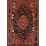 Black Tribal Shiraz Persian Vintage Area Rug Handmade Wool Carpet - 5'4"x 8'0"