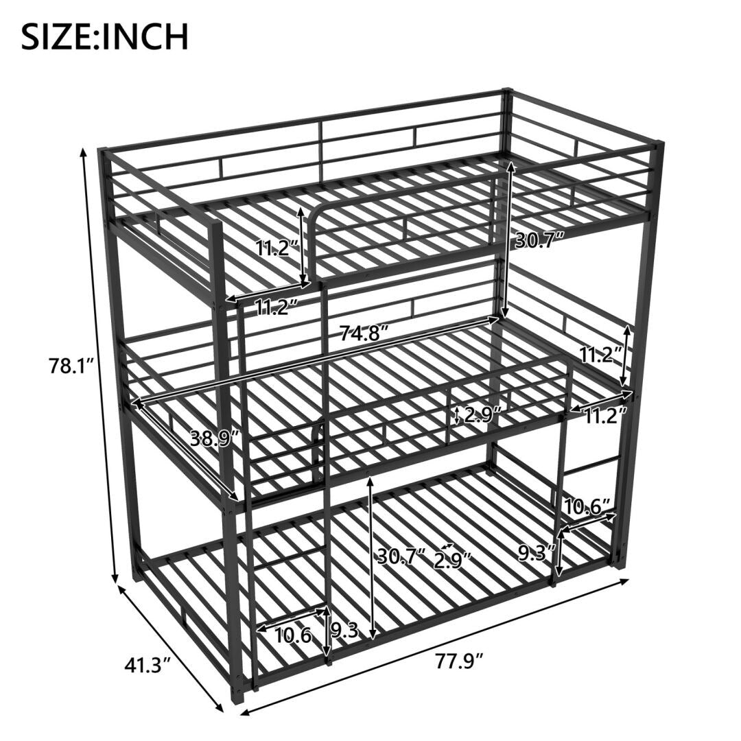 Black Twin Size Metal Triple Bunk Bed