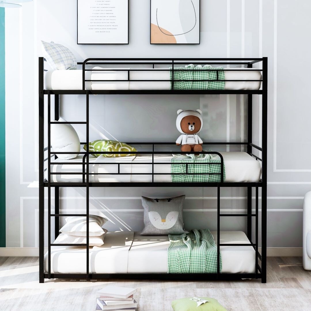 Black Twin Size Metal Triple Bunk Bed