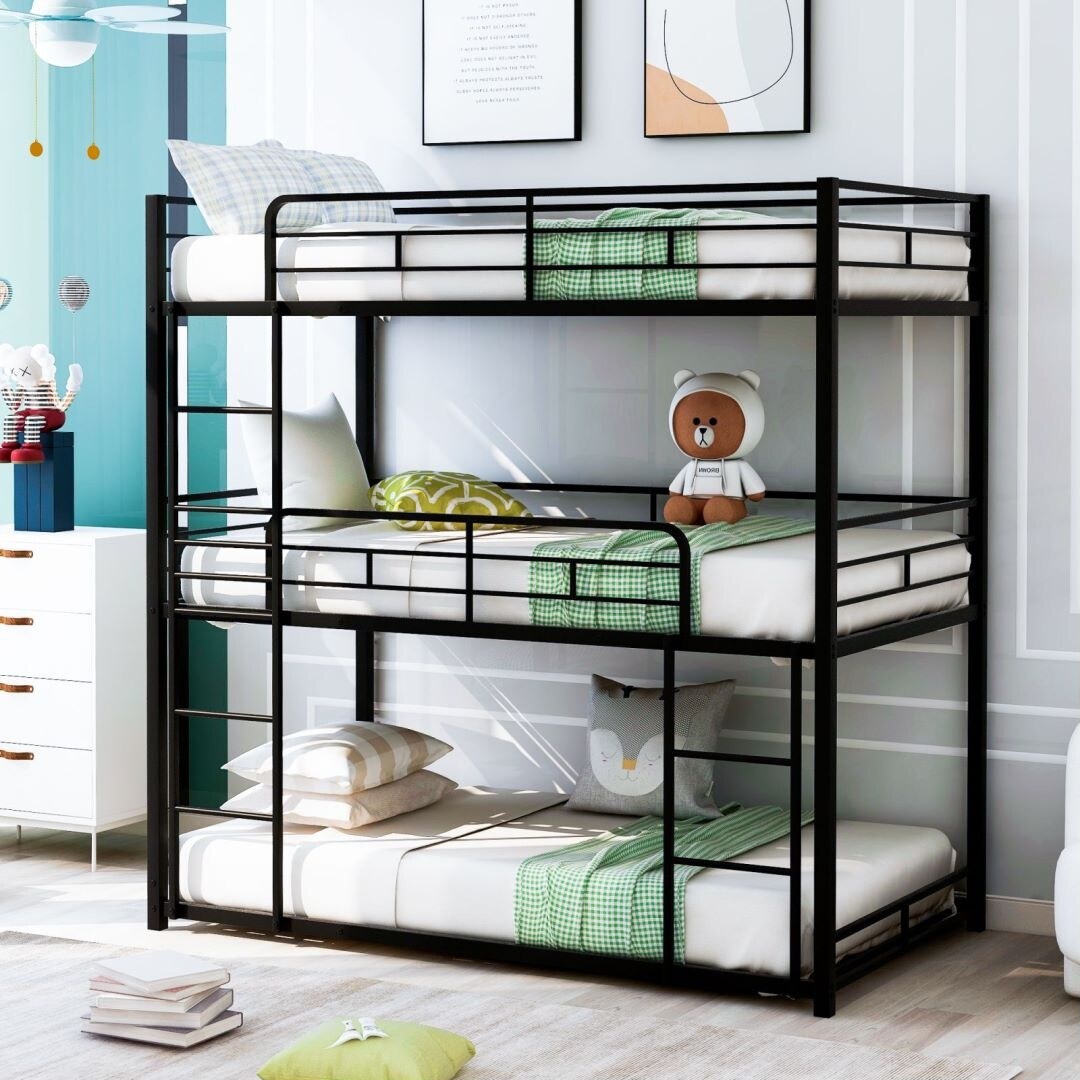 Black Twin Size Metal Triple Bunk Bed