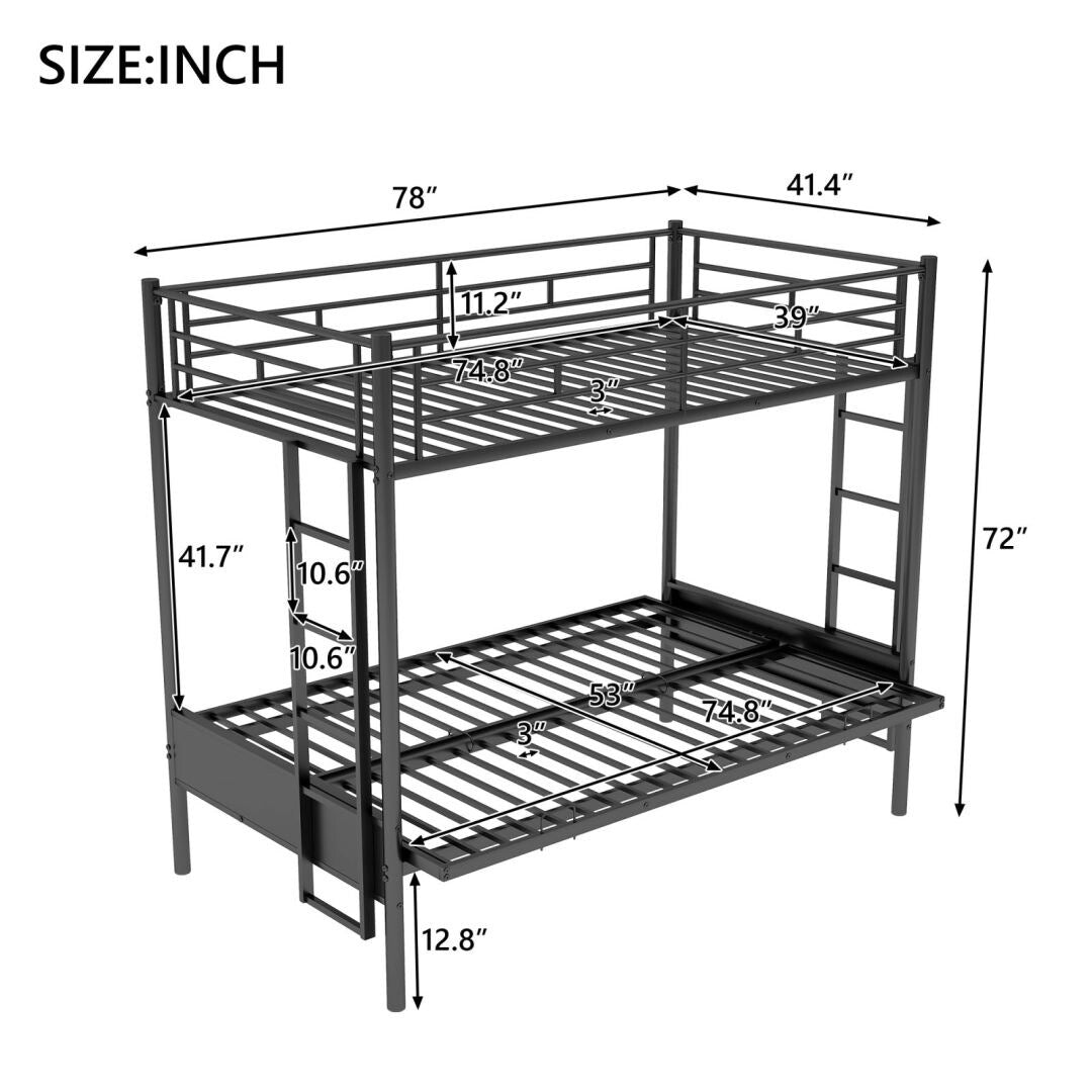 Black Twin over Full Multi-Function Metal Bunk Bed