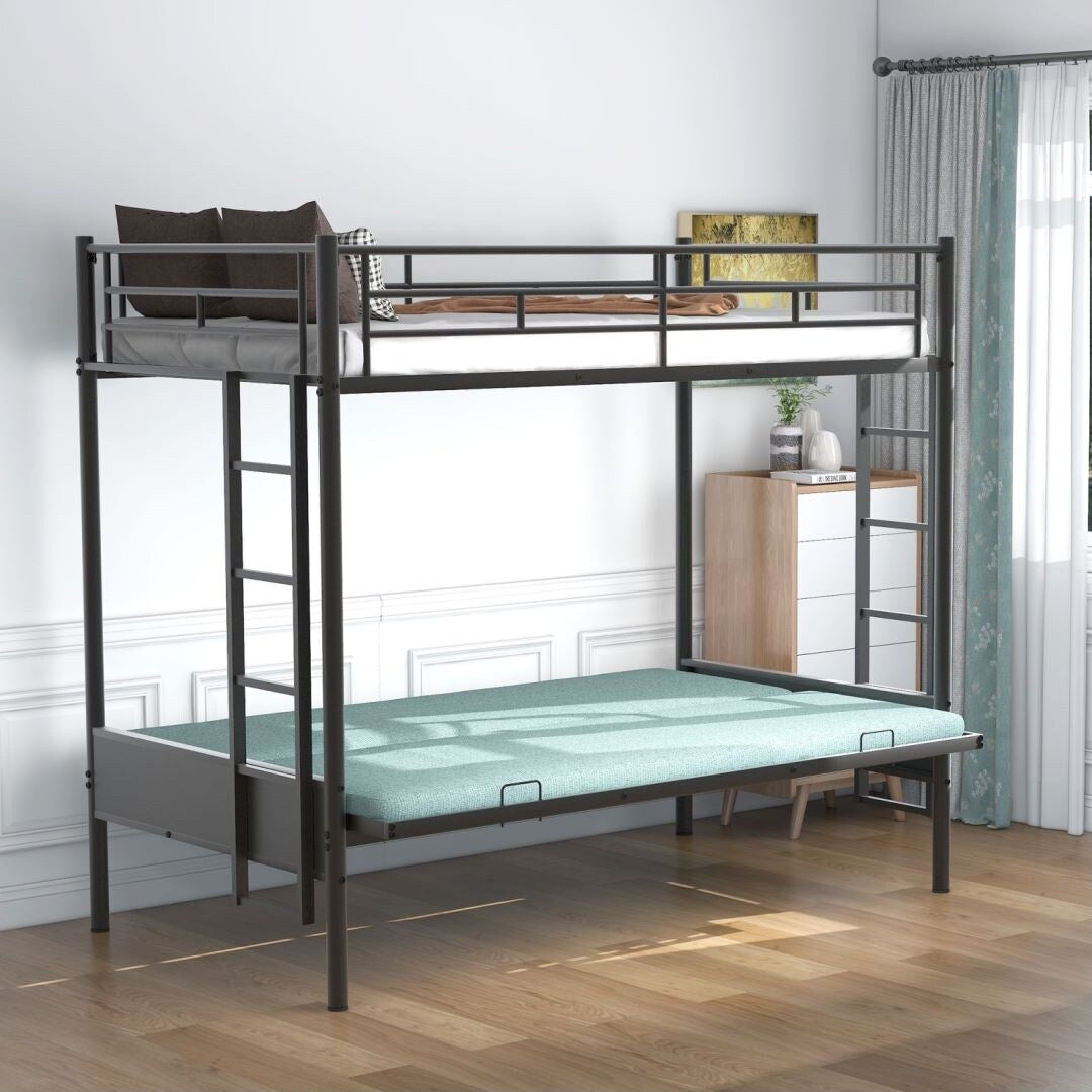 Black Twin over Full Multi-Function Metal Bunk Bed