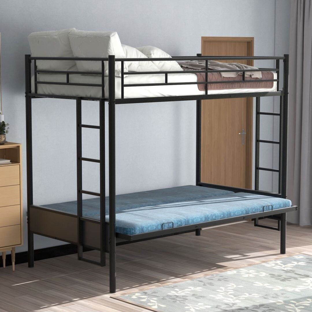 Black Twin over Full Multi-Function Metal Bunk Bed