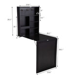 Black Wall-Mounted Folding Desk with Storage Shelf and Blackboard