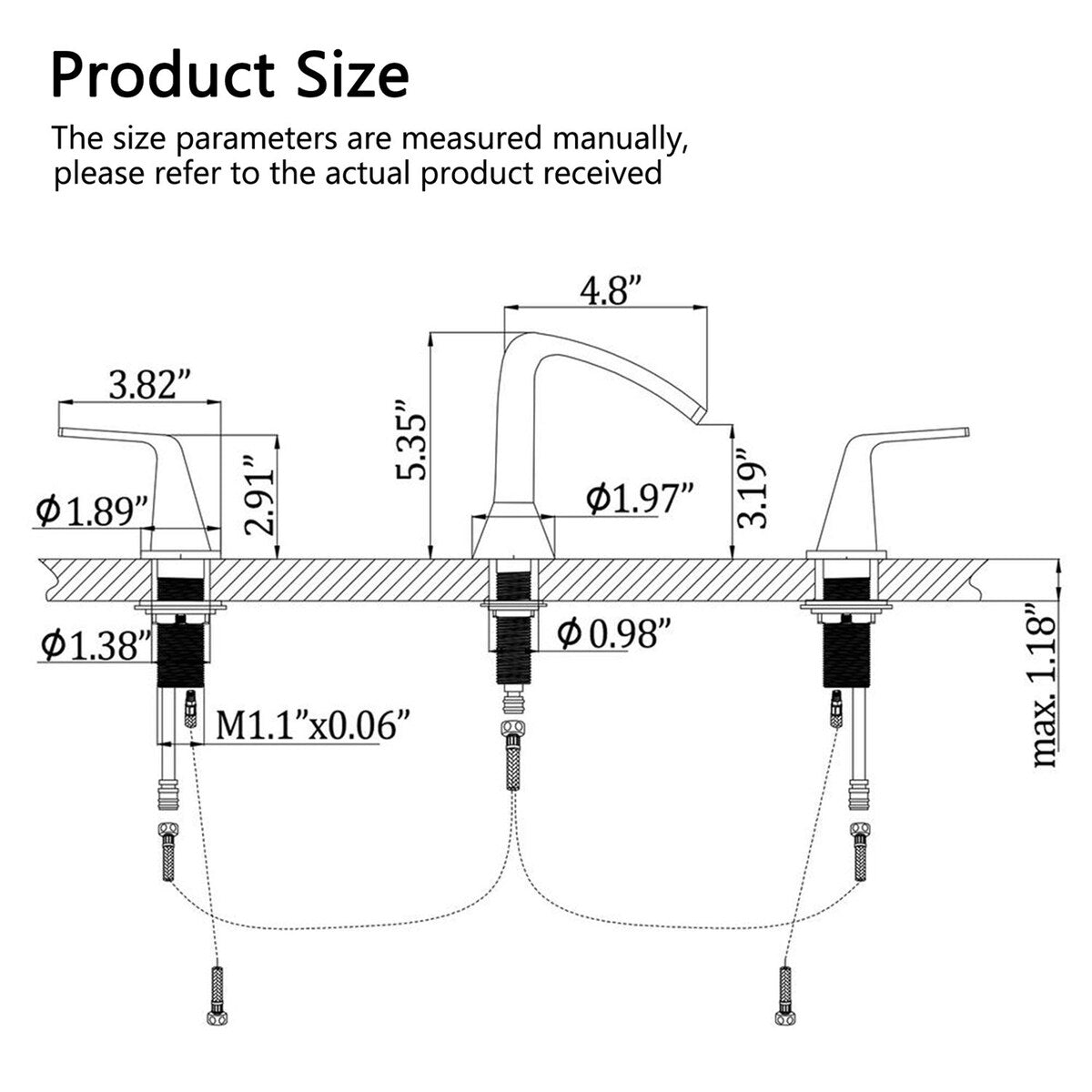 Black Waterfall Widespread 2-Handle Bathroom Faucet 3 Hole