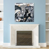 Black White Abstract Wall Art Printed on Frameless Free Floating Tempered Glass