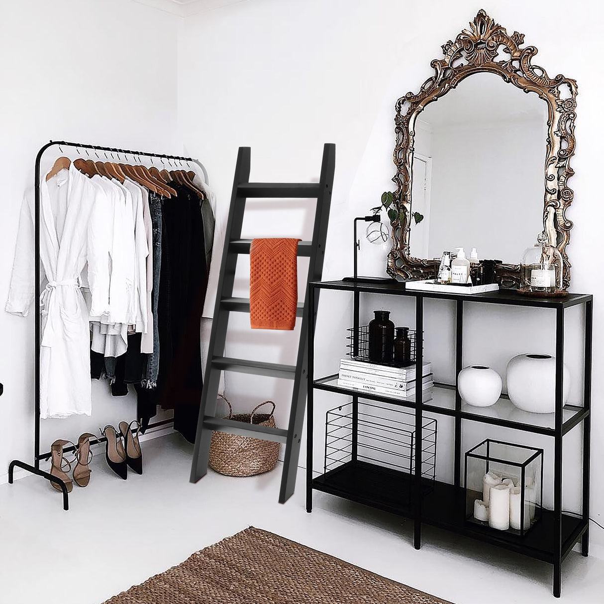 Black Wood 4.8ft Decorative Blanket Ladder - 57.9" H x 19.9" W x 2.56" D