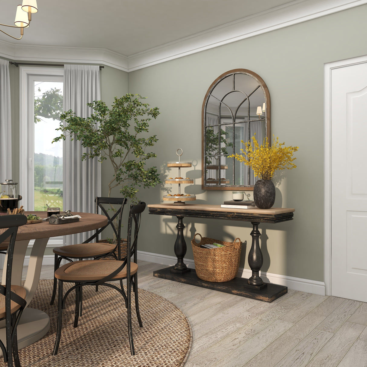 Black Wood Distressed Console Table with Brown Wood Top