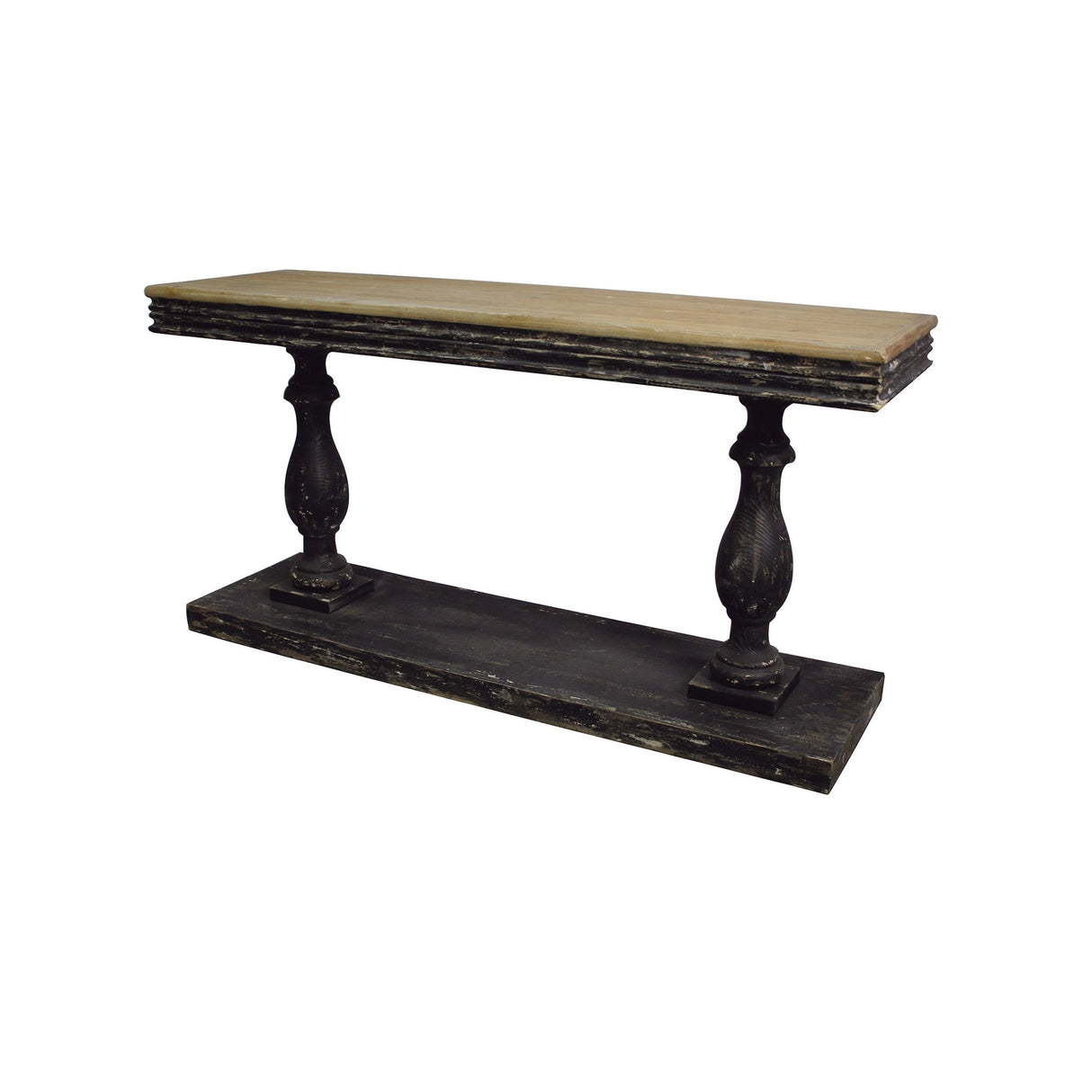 Black Wood Distressed Console Table with Brown Wood Top