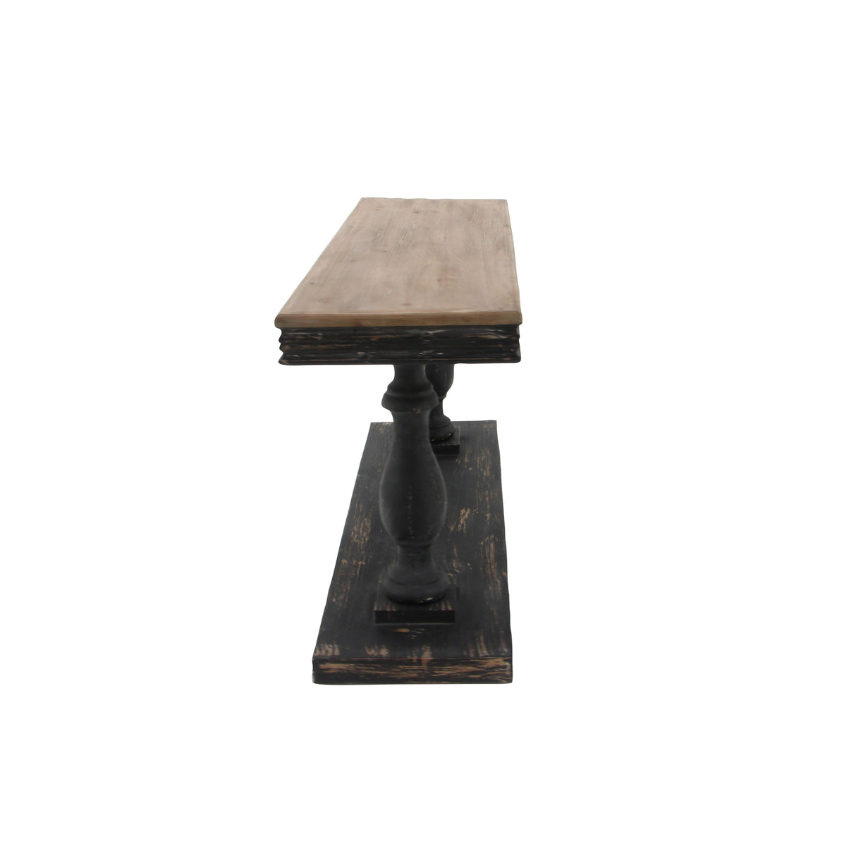 Black Wood Distressed Console Table with Brown Wood Top