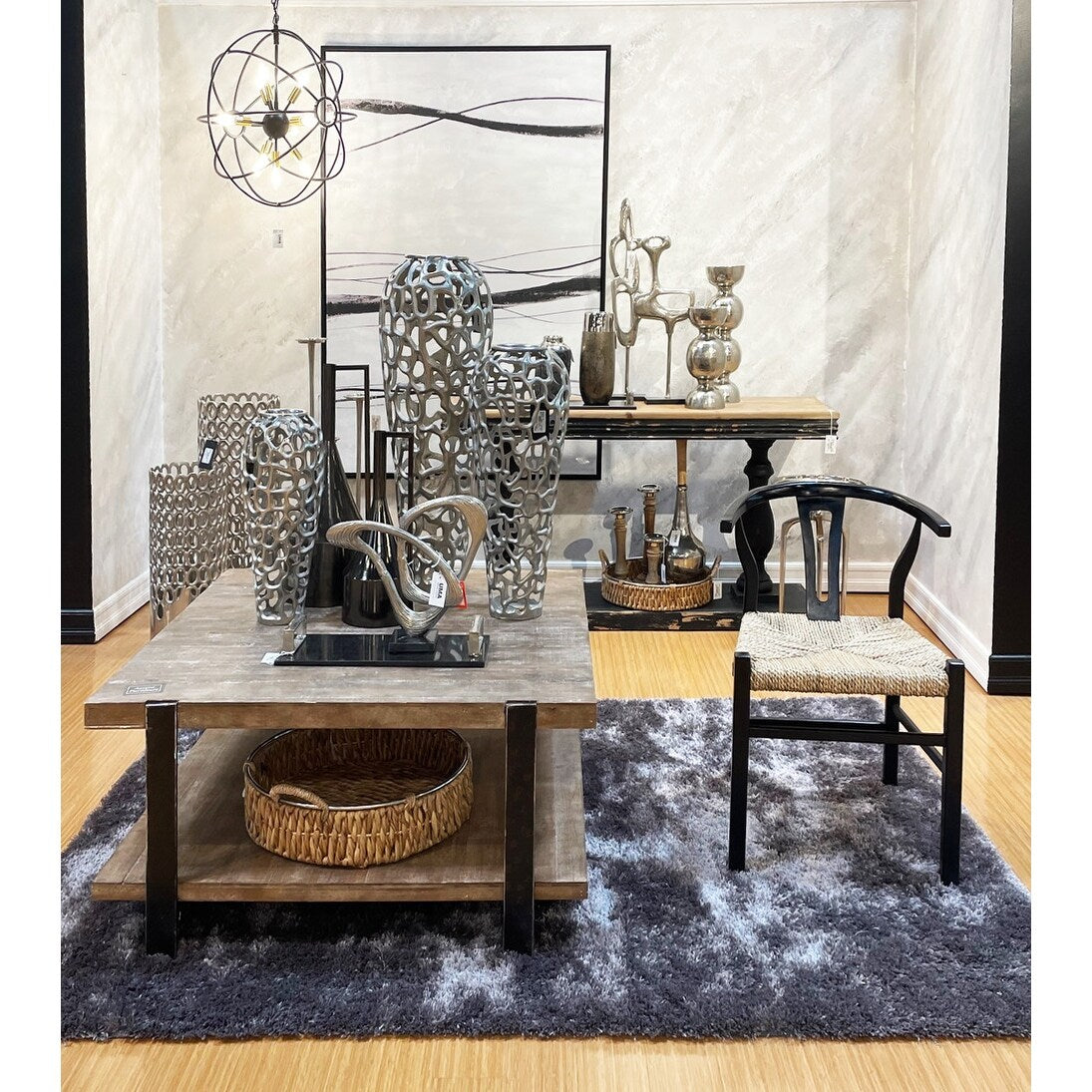 Black Wood Distressed Console Table with Brown Wood Top