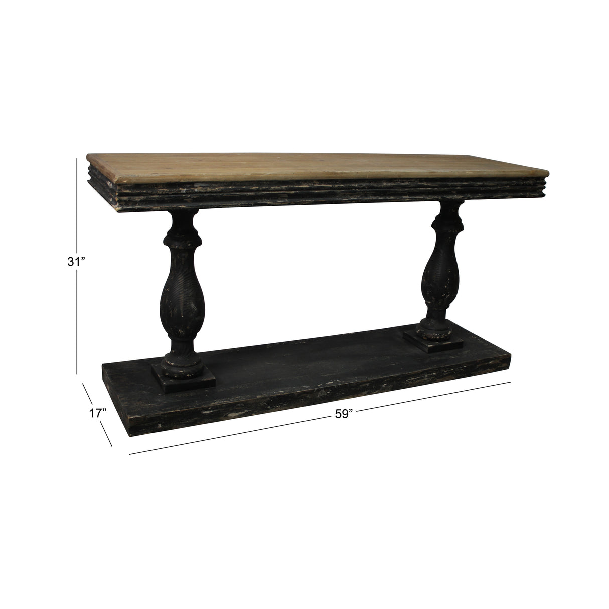 Black Wood Distressed Console Table with Brown Wood Top