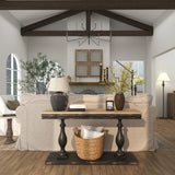 Black Wood Distressed Console Table with Brown Wood Top
