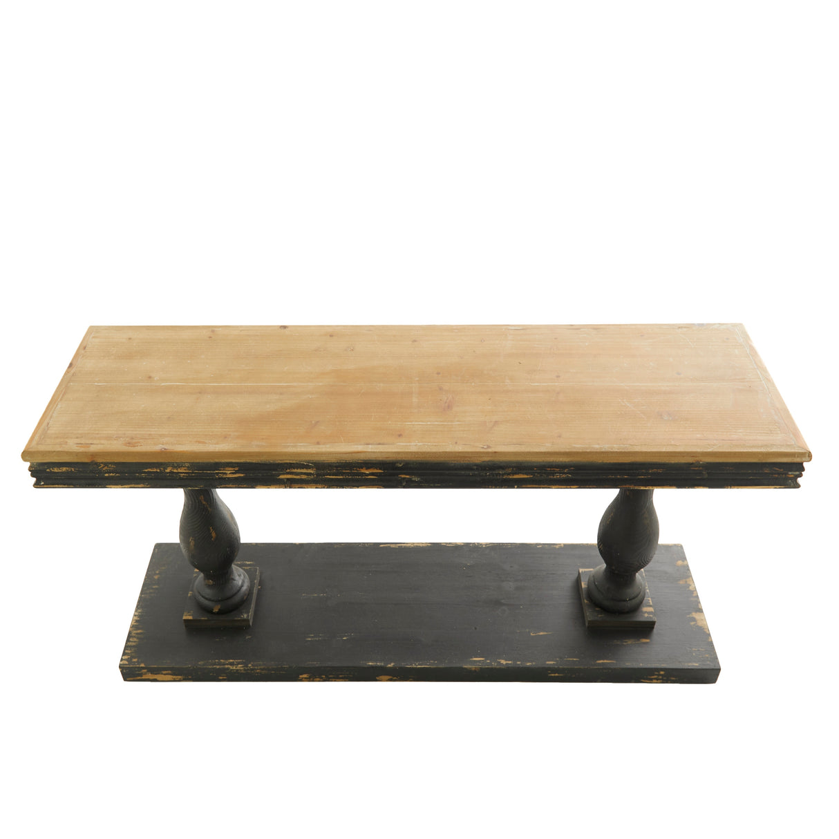 Black Wood Distressed Console Table with Brown Wood Top