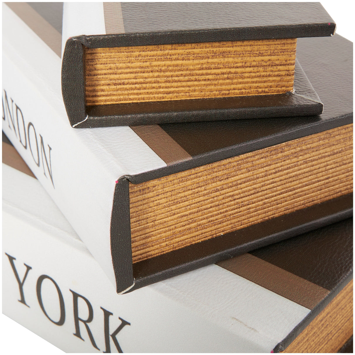 Black Wooden Paris, London, New York Storage Faux Storage Book Decorative Box with White Spine (Set of 3)
