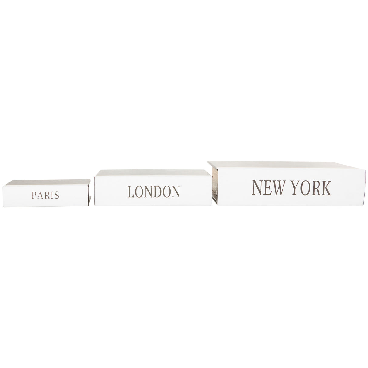 Black Wooden Paris, London, New York Storage Faux Storage Book Decorative Box with White Spine (Set of 3)