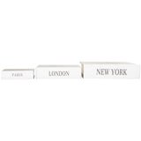 Black Wooden Paris, London, New York Storage Faux Storage Book Decorative Box with White Spine (Set of 3)