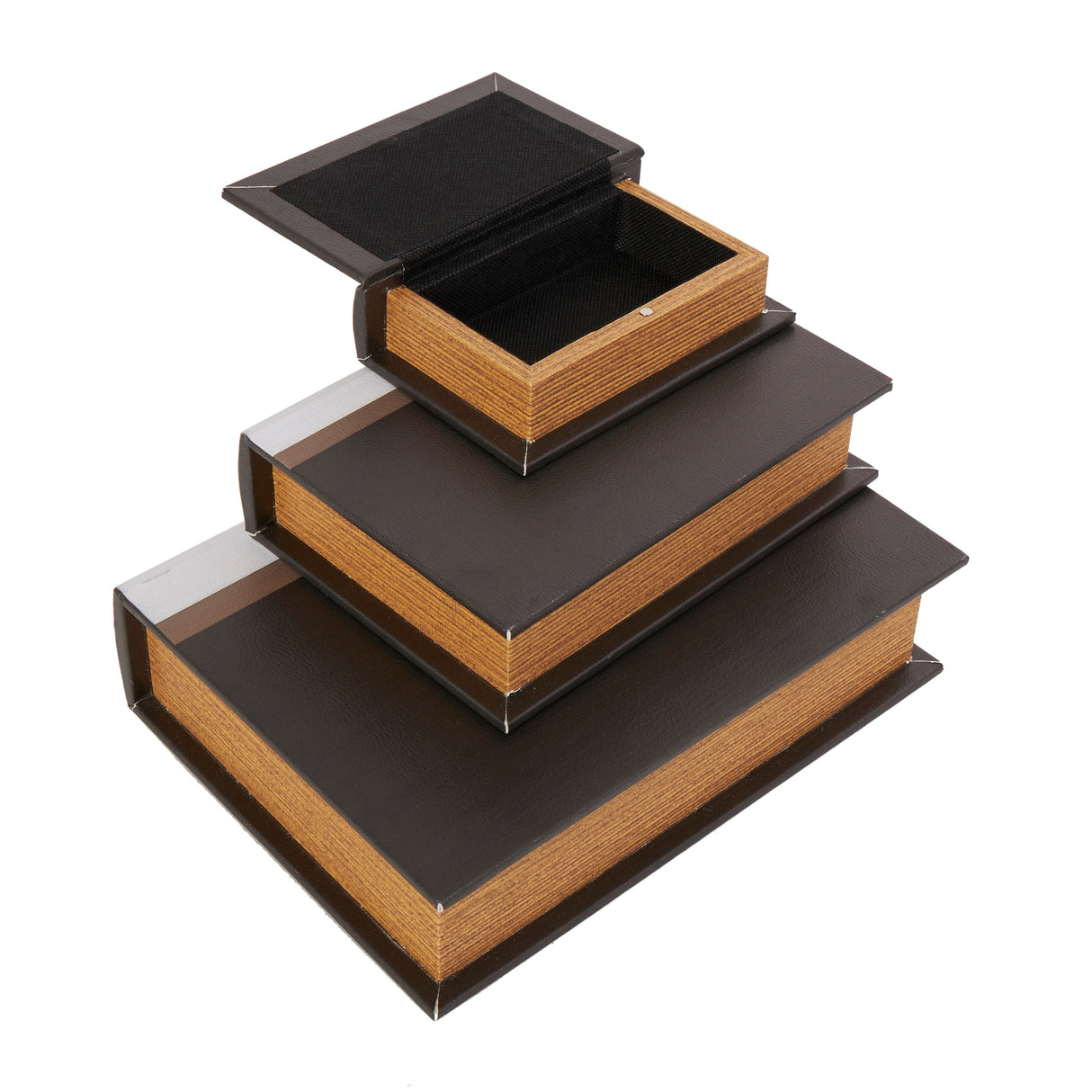 Black Wooden Paris, London, New York Storage Faux Storage Book Decorative Box with White Spine (Set of 3)