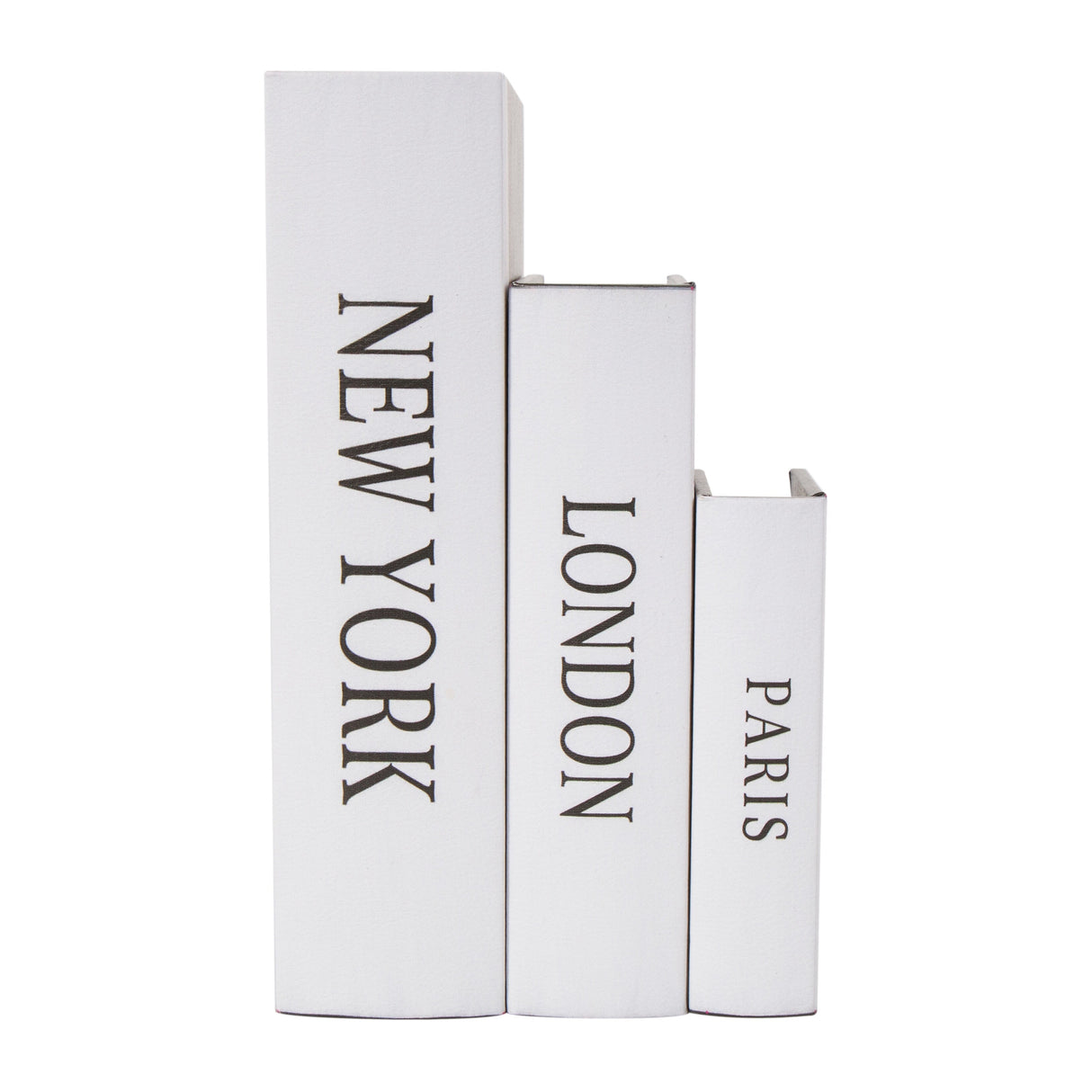 Black Wooden Paris, London, New York Storage Faux Storage Book Decorative Box with White Spine (Set of 3)