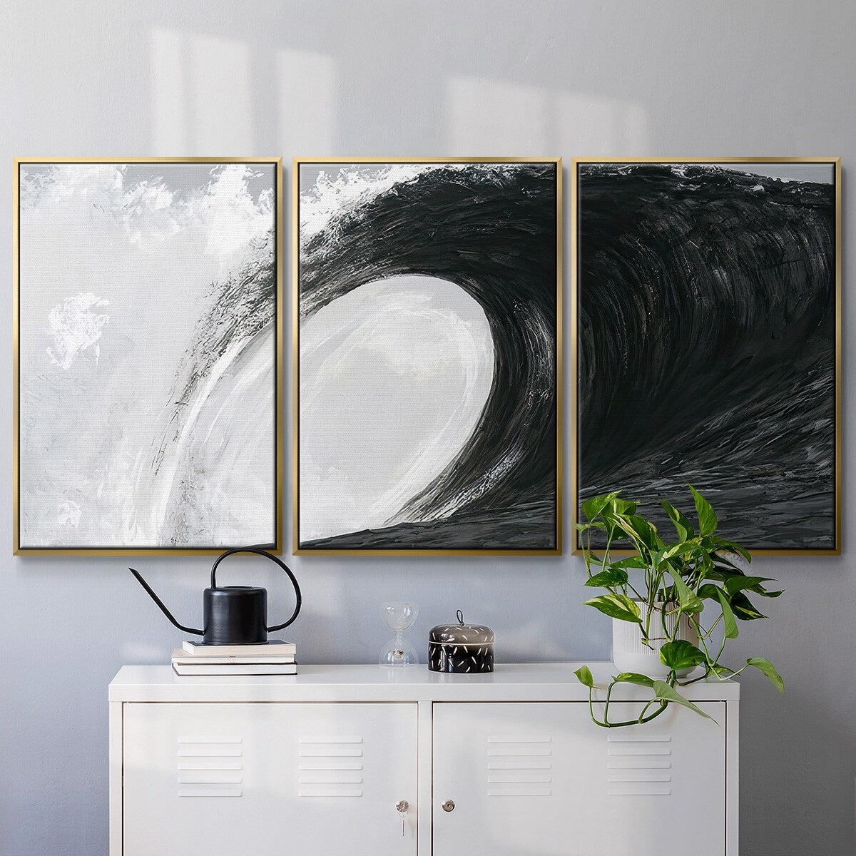 Black & White Waves IV - Multi Piece Framed Canvas