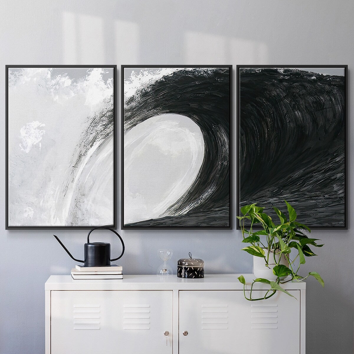 Black & White Waves IV - Multi Piece Framed Canvas