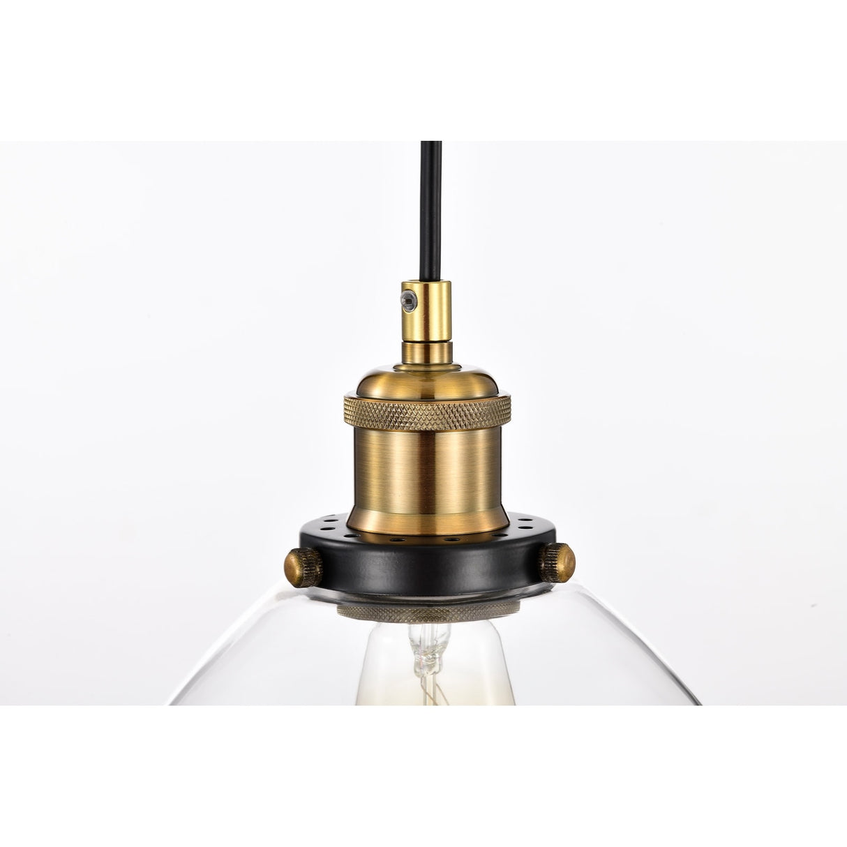 Black and Antique Brass 1-Light 8 Inch Pendant with Clear Glass Shade