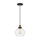Black and Antique Brass 1-Light 8 Inch Pendant with Clear Glass Shade