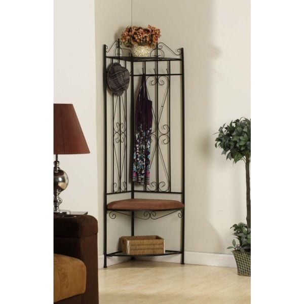 6-Hook Hall Tree Coat Rack, Corner Hallway Bench