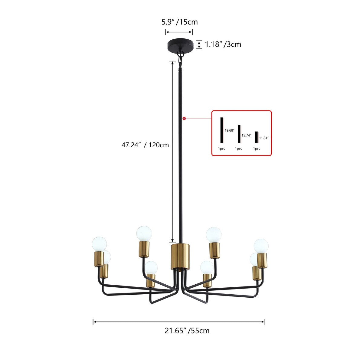 Black and Gold 8-Light Candle Style Candelabra Chandelier