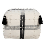 Sevita Black and Ivory Modern Textured Plaid Pouf Ottoman