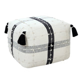 Sevita Black and Ivory Modern Textured Plaid Pouf Ottoman