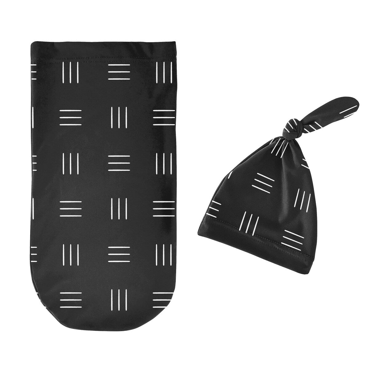 Black and White Boho Mudcloth Baby Cocoon and Beanie Hat Sleep Sack 2pc White Black Bohemian Woodland Southwest Gender Neutral