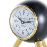 Black or Silver Metal Orb Tabletop Clock with White Clockface and Gold Tripod Legs