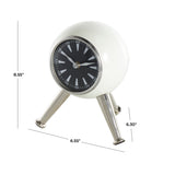 Black or Silver Metal Orb Tabletop Clock with White Clockface and Gold Tripod Legs