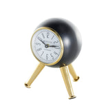 Black or Silver Metal Orb Tabletop Clock with White Clockface and Gold Tripod Legs