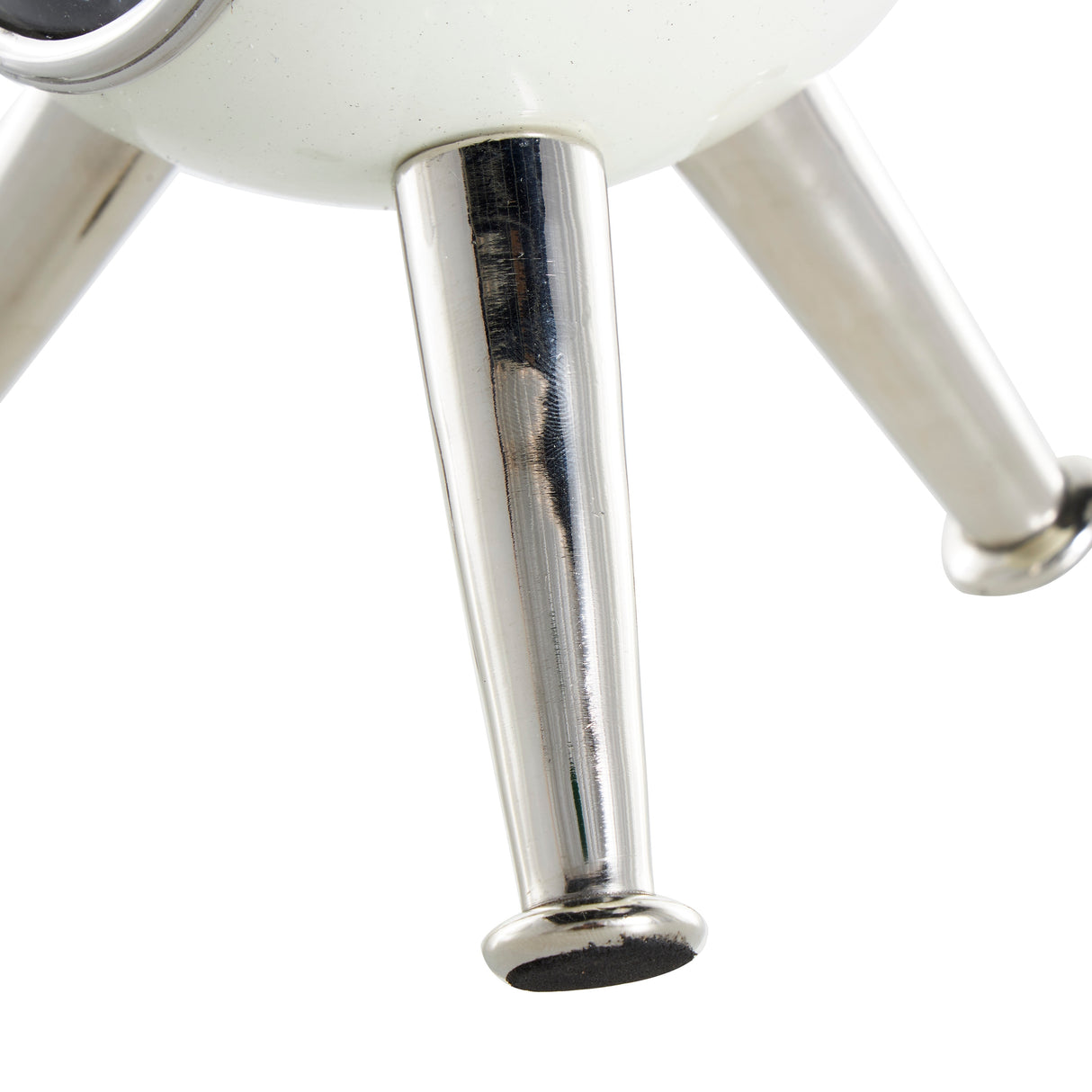 Black or Silver Metal Orb Tabletop Clock with White Clockface and Gold Tripod Legs