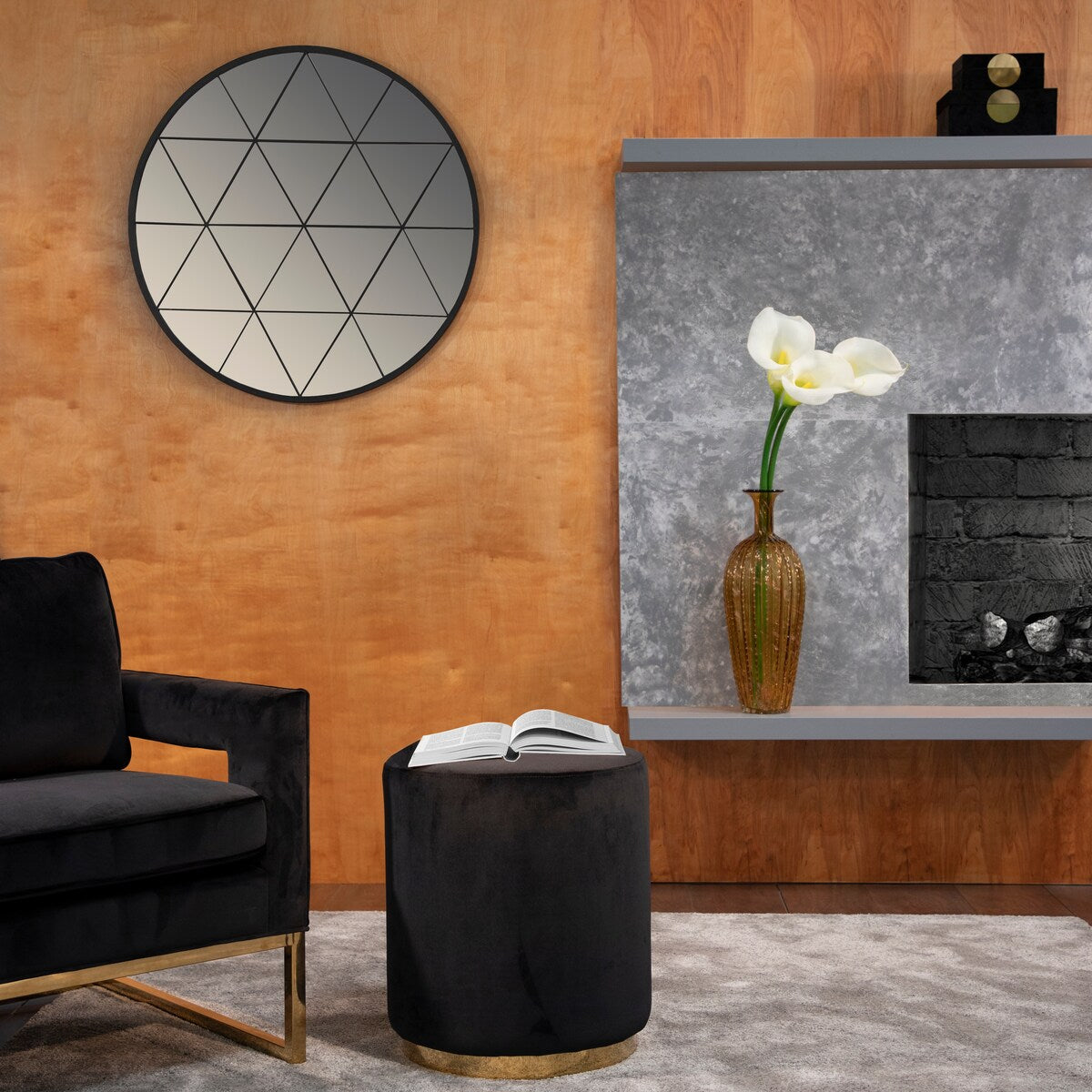 Black, gold Velveteen Stool 19.0"H