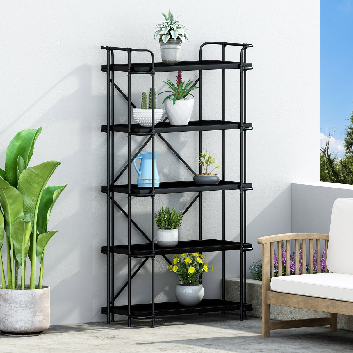 Blackfoot Outdoor Industrial 5 Shelf Iron Mesh Bookcase by Christopher Knight Home - 36.50" W x 17.50" D x 66.75" H