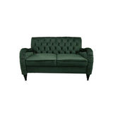 Blackish Green Buttons Tufted Velvet Loveseater Sofa w/ Wrinkled Arms