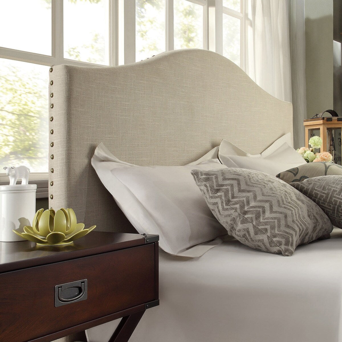 Blanchard Nailheads Camelback Linen Upholstered King-size Headboard by iNSPIRE Q Bold