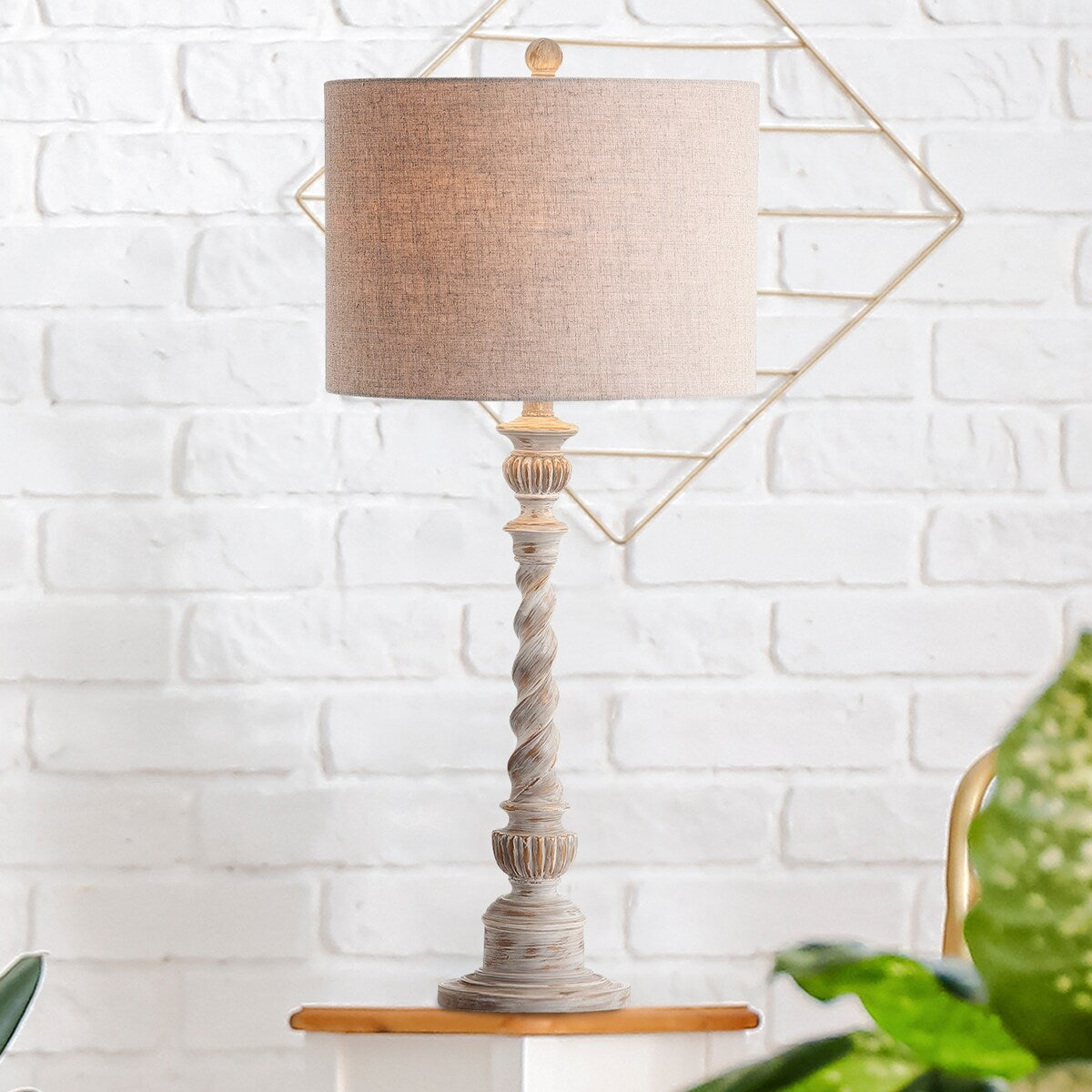 Blanche 33" Rustic Resin LED Table Lamp, White Wash by JONATHAN Y