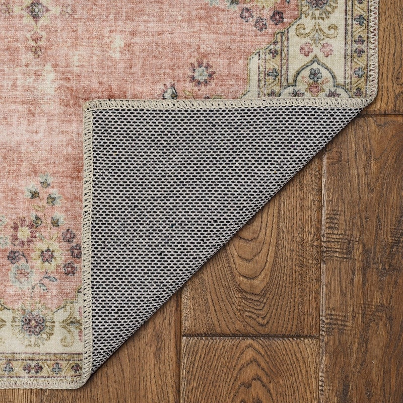 Blanton Machine Washable Floral Pastel Pink/Ivory Area Rug